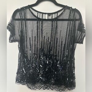 Topshop Black Sheer Sequin Short Sleeve Blouse